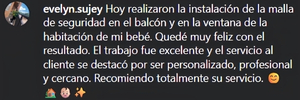 Captura de comentario de cliente sobre mallas para balcones en Instagram
