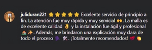 Captura de comentario de cliente sobre mallas para terrazas en Instagram